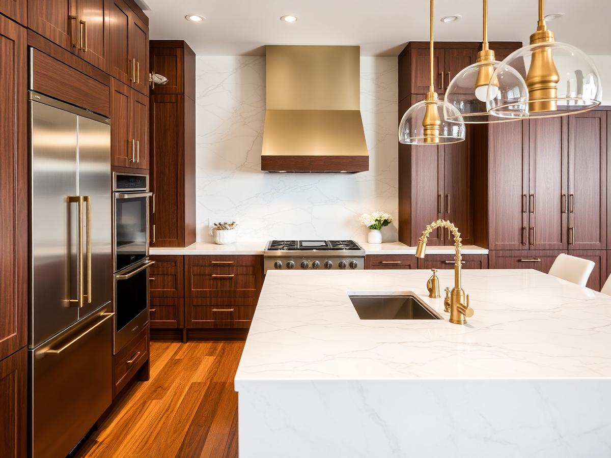 Modern kitchen renovation with marble island and custom cabinetry